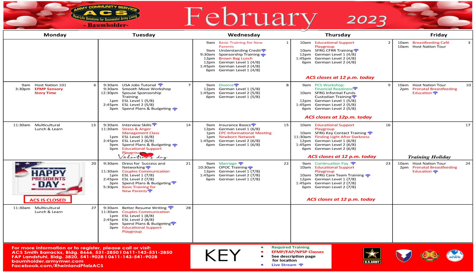 ACS Monthly Calendar Baumholder US Army MWR